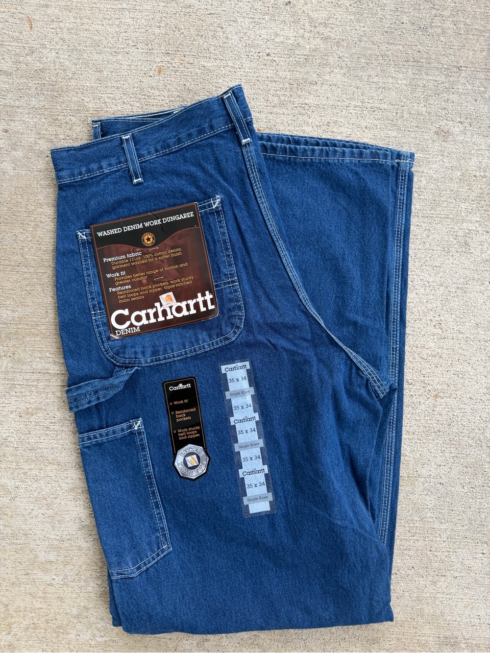 NWT Carhartt Washed Denim Carpenter Work Pants 35 X 34 B13DST Baggy Jeans